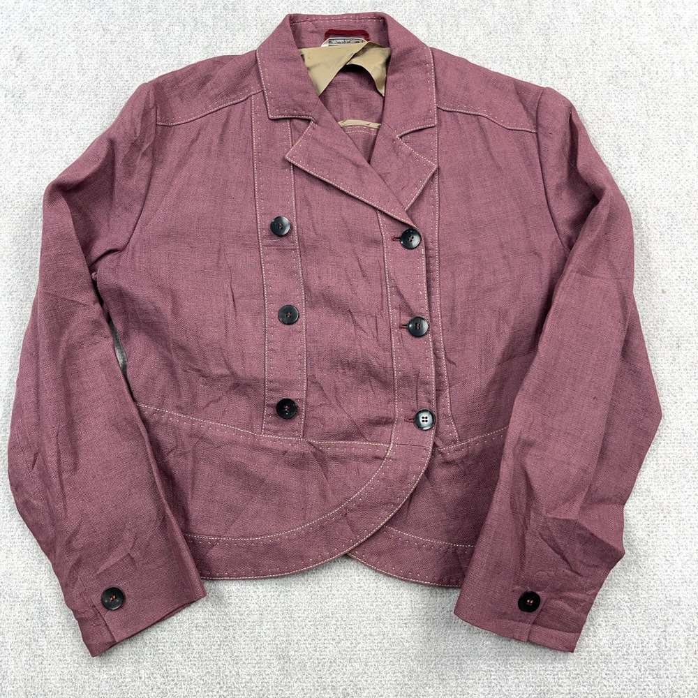 MAX MARA Linen Jacket Women Size 12 Maroon Unlined Double Brest Blazer